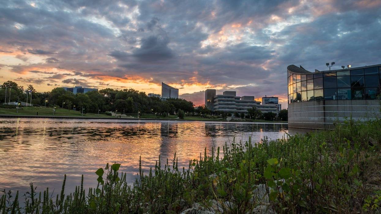 The Arkansas River at Exploration Place in downtown Wichita, Kansas.