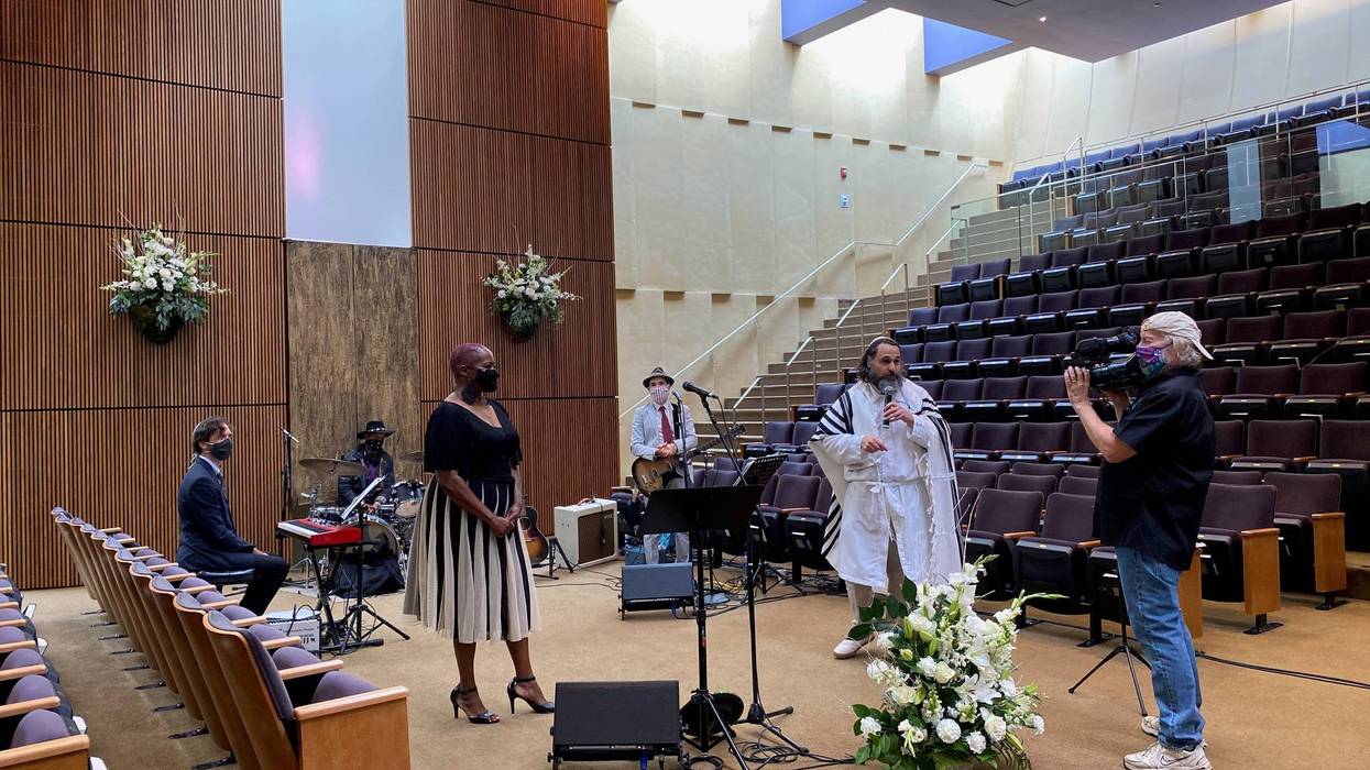 The band at Congregation Beth Sholom prepares to celebrate the high holidays with a virtual performance
