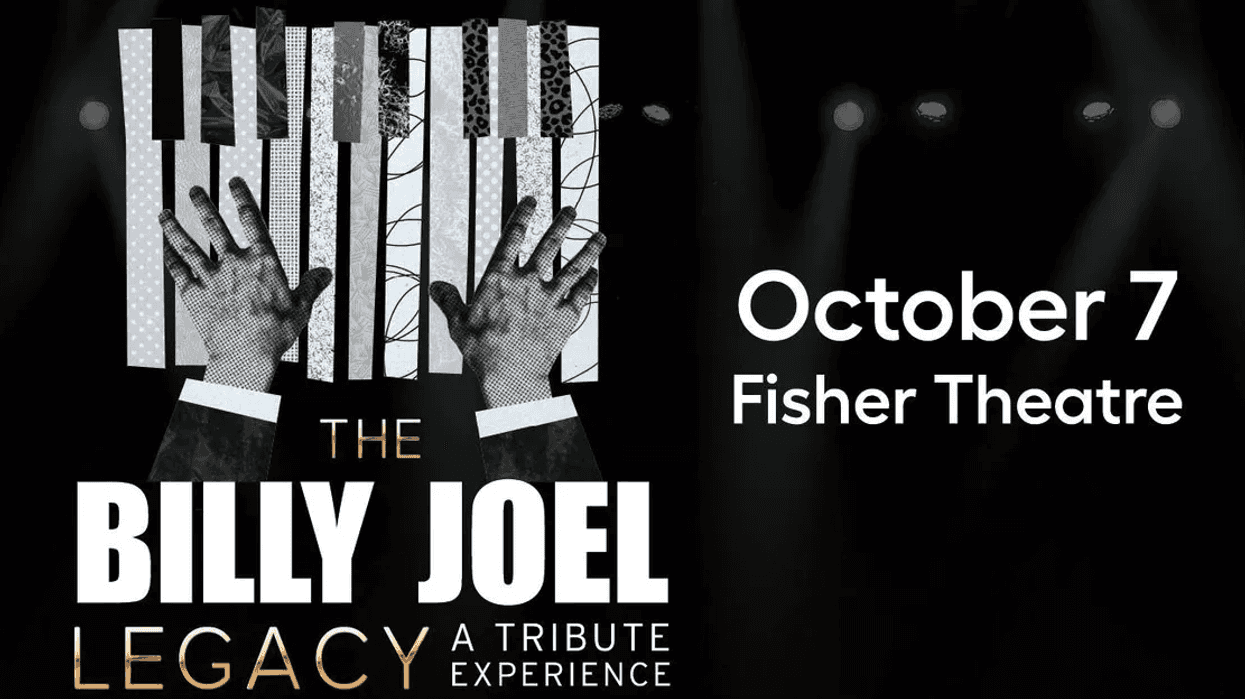The Billy Joel Legacy: A Tribute Experience concert poster. Hands playing piano. Oct 7, Fisher Theatre.
