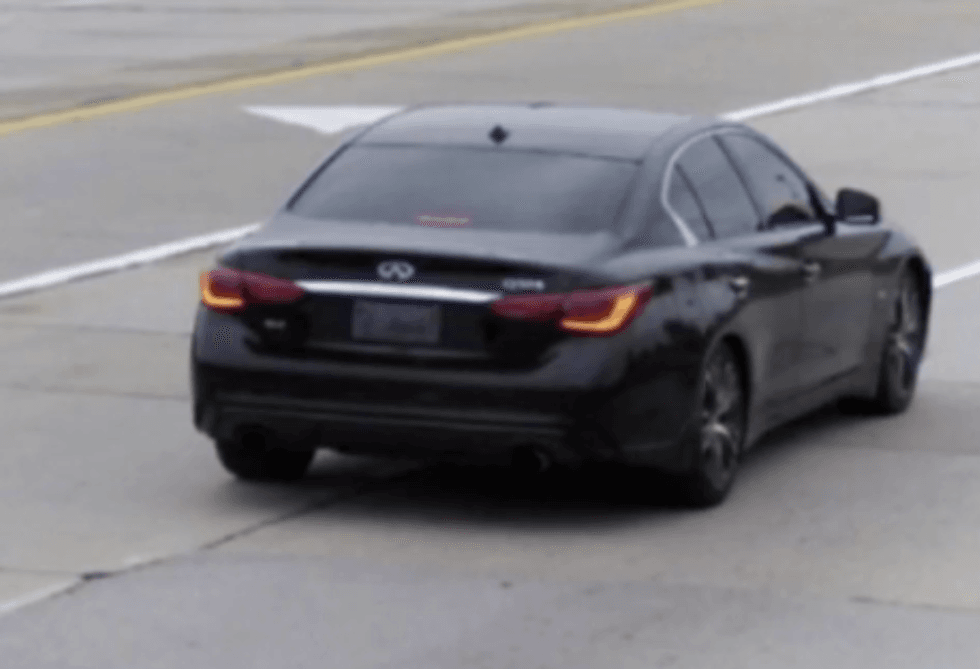 The black Infiniti Q50 that investigators believe is connected to a fatal shooting in Country Club Hills.