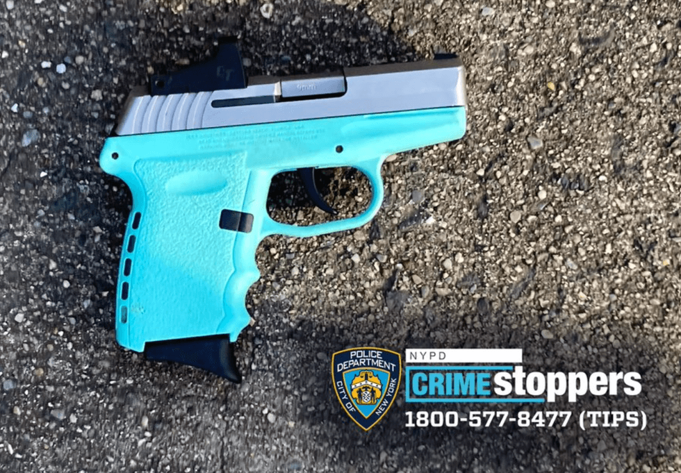 The blue handgun recovered from the scene of the shooting on Dec. 21, 2022.