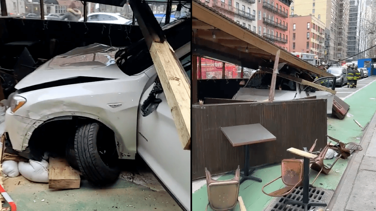 The BMW X4 crashed into an outdoor dining structure outside The Sefton on the Upper East Side Monday evening
