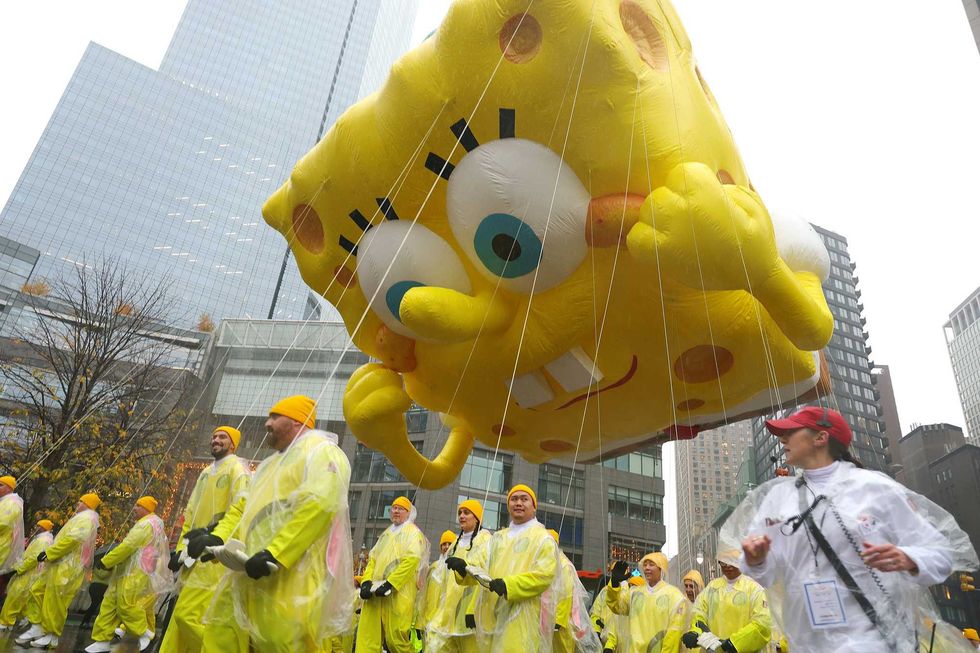 The Bob sponge balloon floats the Annual Thanksgiving Day Parade on November 28, 2024 in New York City.
