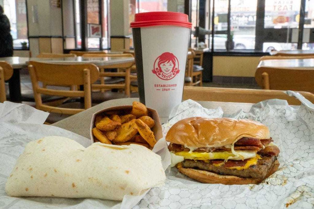 The Breakfast Baconator, Seasoned Potatoes and Sausage Egg and Cheese Burrito are part of the breakfast menu at Wendy's restaurants on March 2, 2020 in New York City.