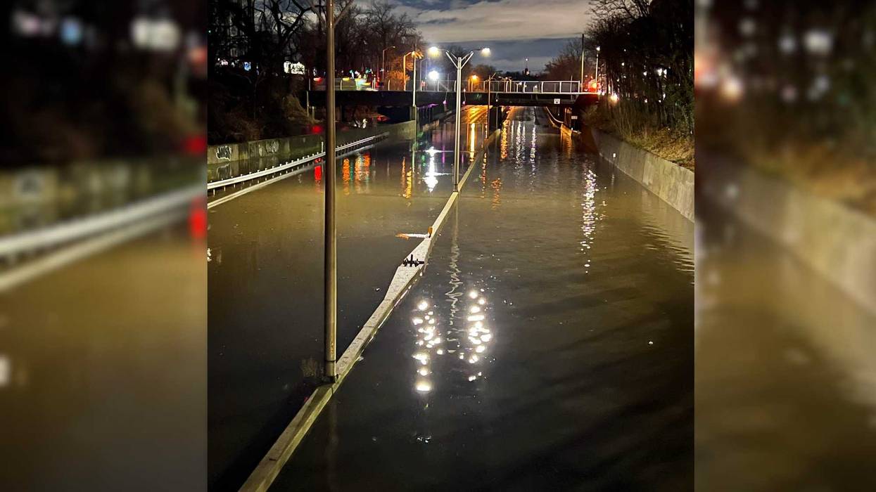 The Bronx River Parkway was totally flooded in both directions at Exit 10 near the Westchester County line on Wednesday morning