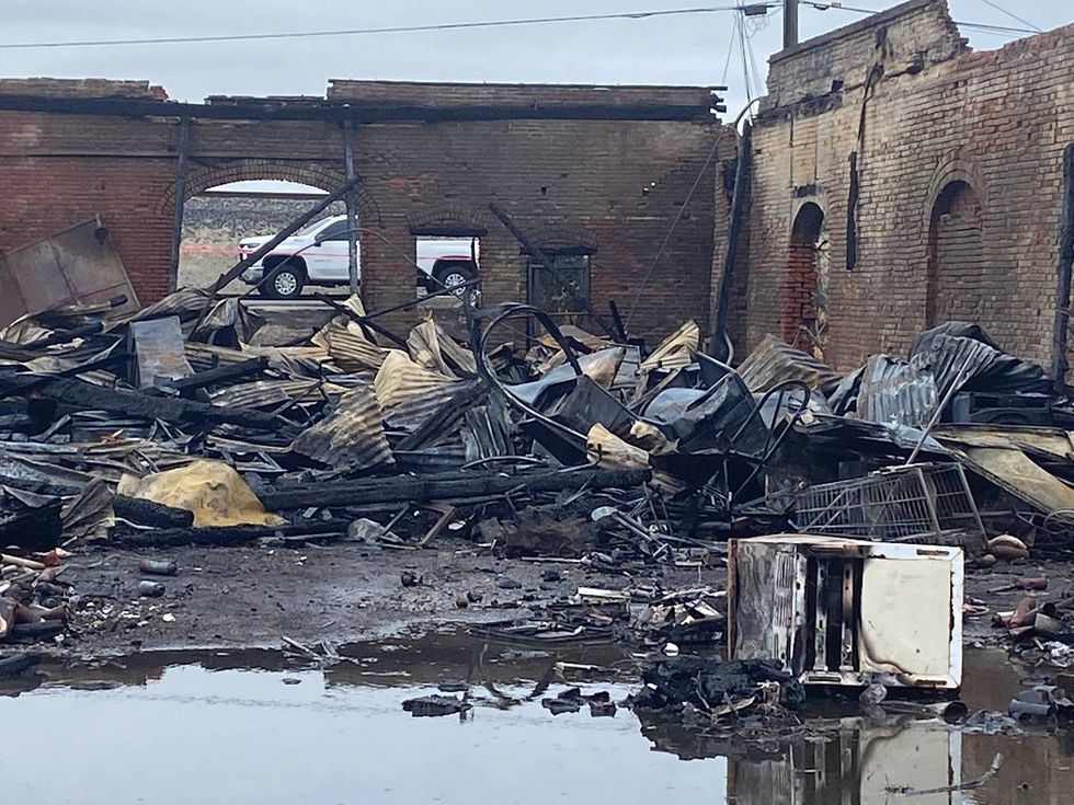 The burned remains of the historical warehouse.