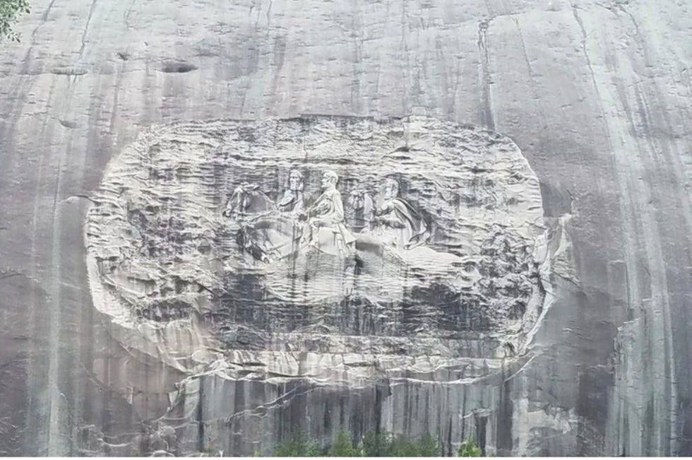 The carving measures 90 feet tall, 190 feet wide and 11 feet deep. It is larger than Mount Rushmore.