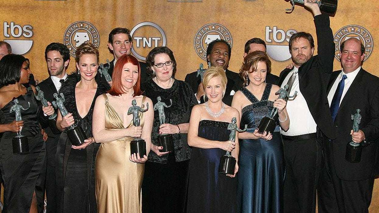 The cast of the TV show "The Office" poses in the press room during the 14th annual Screen Actors Guild awards held at the Shrine Auditorium on January 27, 2008 in Los Angeles, California.