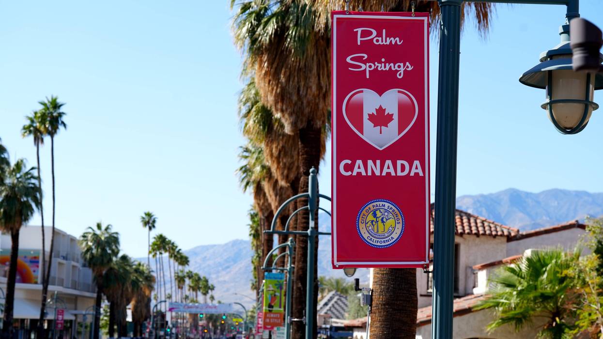 The city of Palm Springs has unveiled a new set of banners that highlight the city's support and kinship with Canada amid recent tensions between the Trump administration and the Canadian government, in Palm Springs, Calif., on Monday, April 7, 2025.
