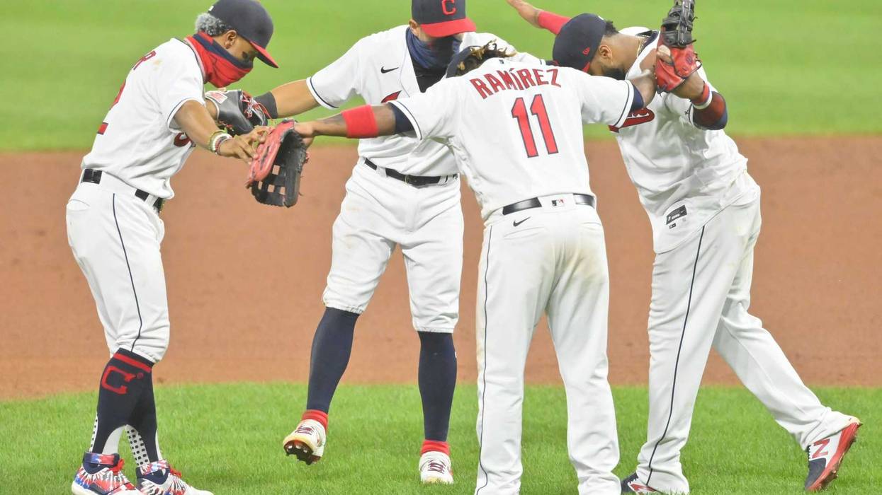 The Cleveland Indians celebrate a win over the Minnesota Twins at Progressive Field.