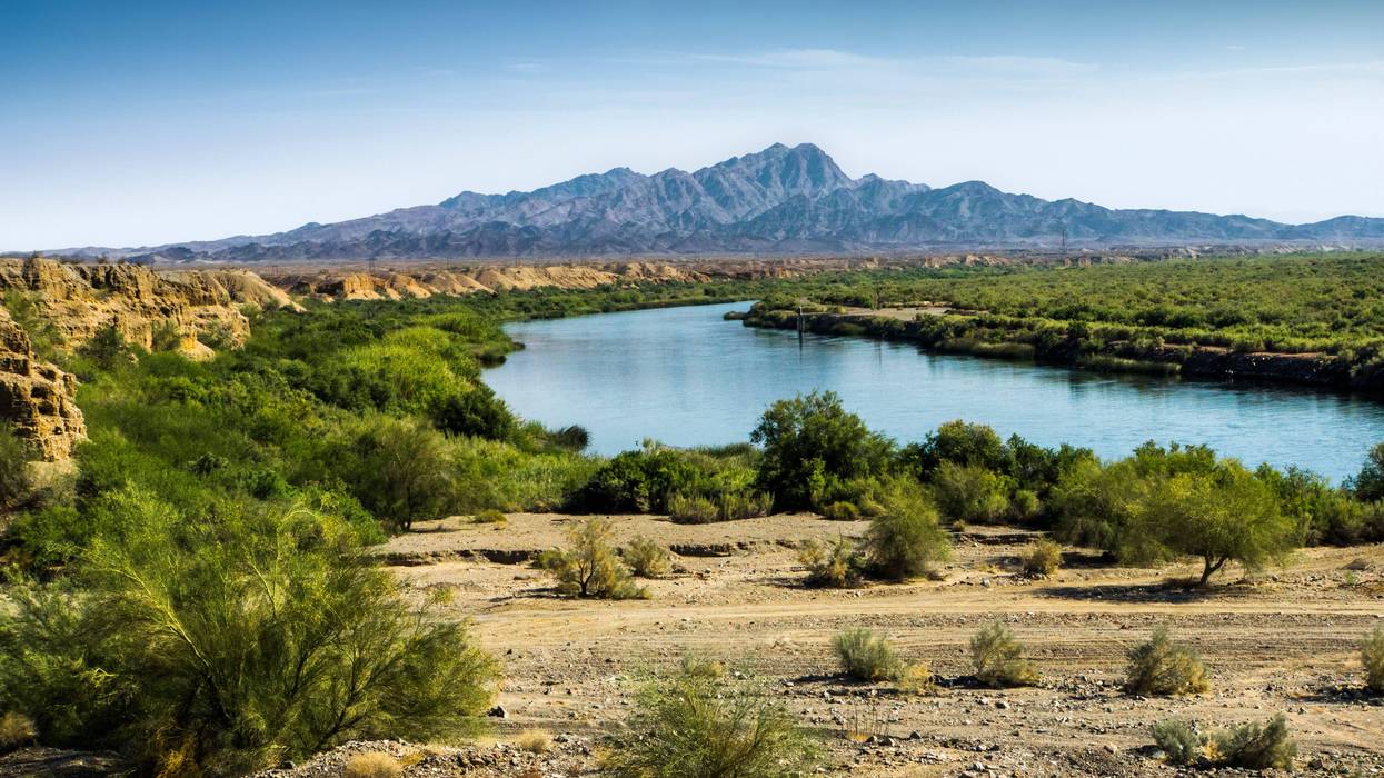 The Colorado River at the California and Arizona state line in Blythe, California.