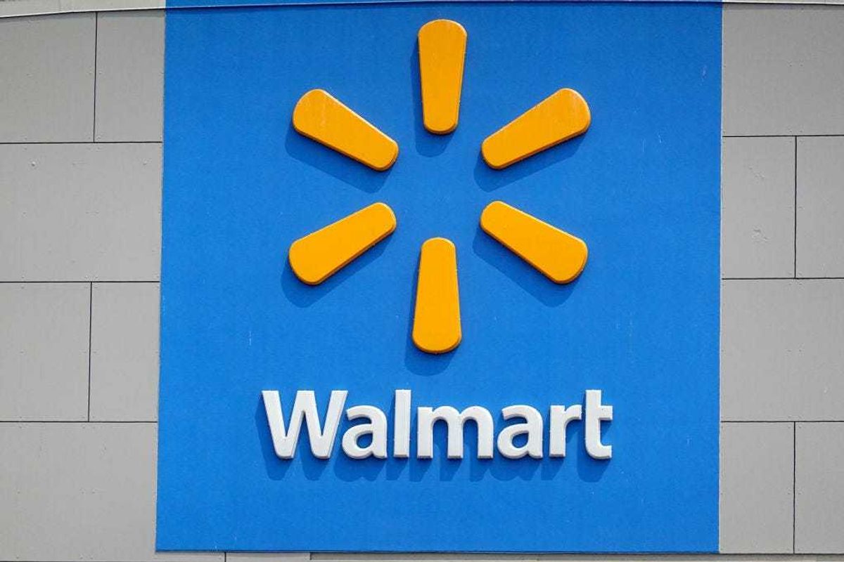 The company logo is shown on the front of the building at a Walmart store on May 18, 2023 in Chicago, Illinois.