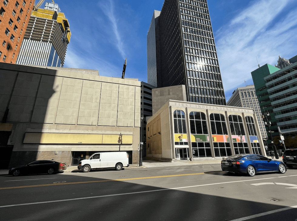 The corner of Griswold St. and Michigan Ave. where the Garrick Theatre once stood in Downtown Detroit