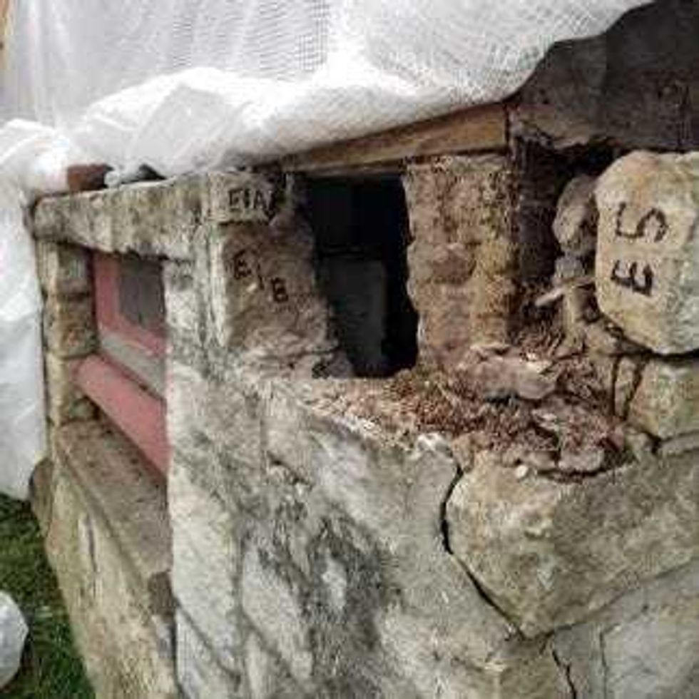 The cornerstone where workers found a time capsule.