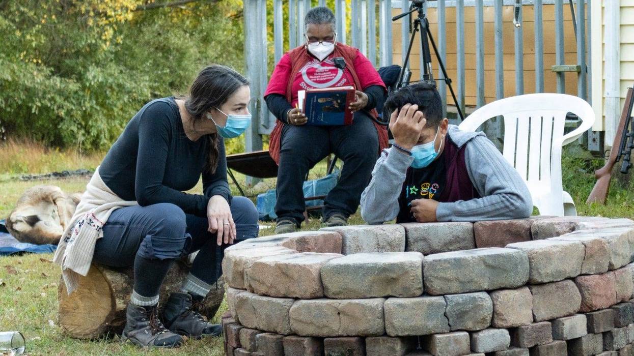 The crew and cast of Will Arbery’s “Heroes of the Fourth Turning” during outdoor rehearsals.