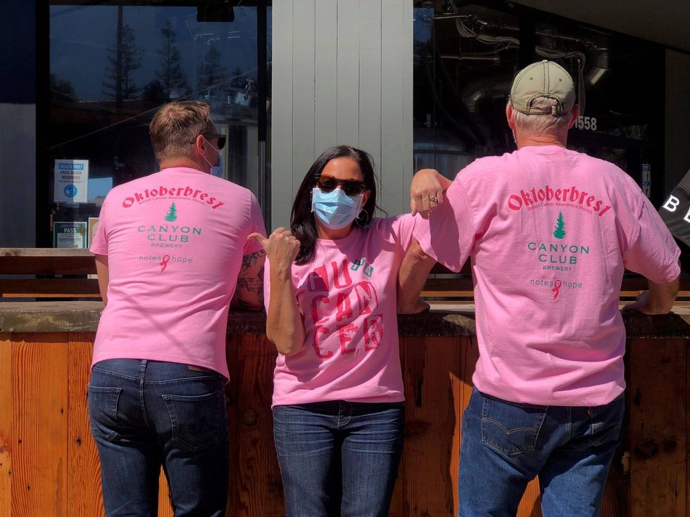 The crew at Canyon Club Brewery in Moraga show off their "Oktoberbrest" t-shirts.