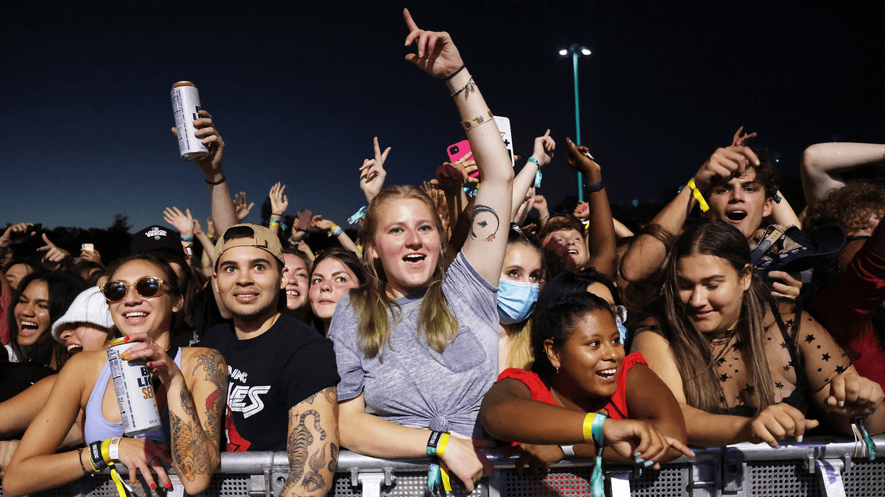 The crowd attends as 24kGoldn performs during the 2021 Governors Ball Music Festival at Citi Field on September 24, 2021 in New York City.