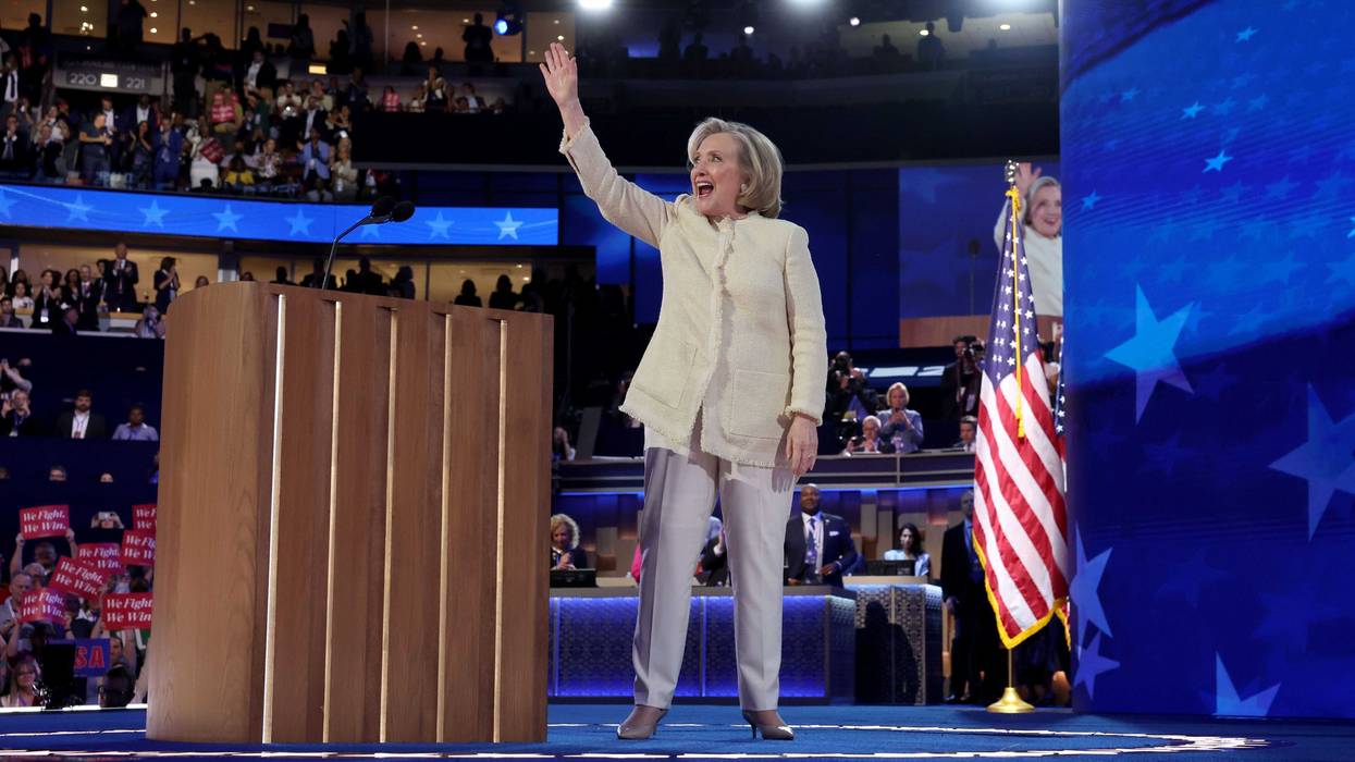 The crowd chanted "lock him up" as Hillary Clinton spoke Monday night