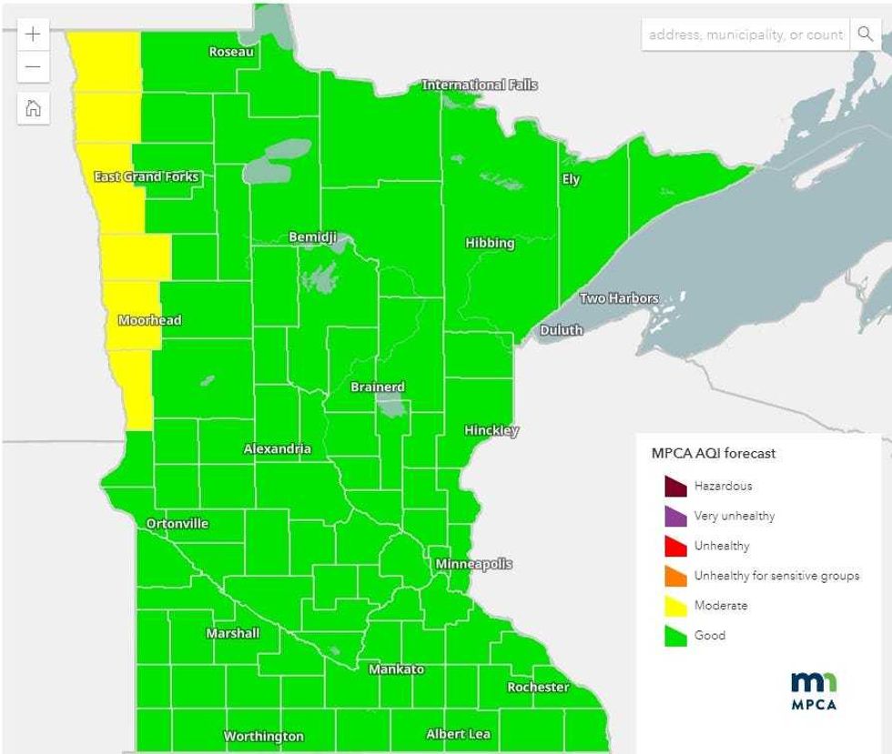 The current air quality index in Minnesota shows good air, but it will get slightly worse over the next 48 hours according to the MPCA.