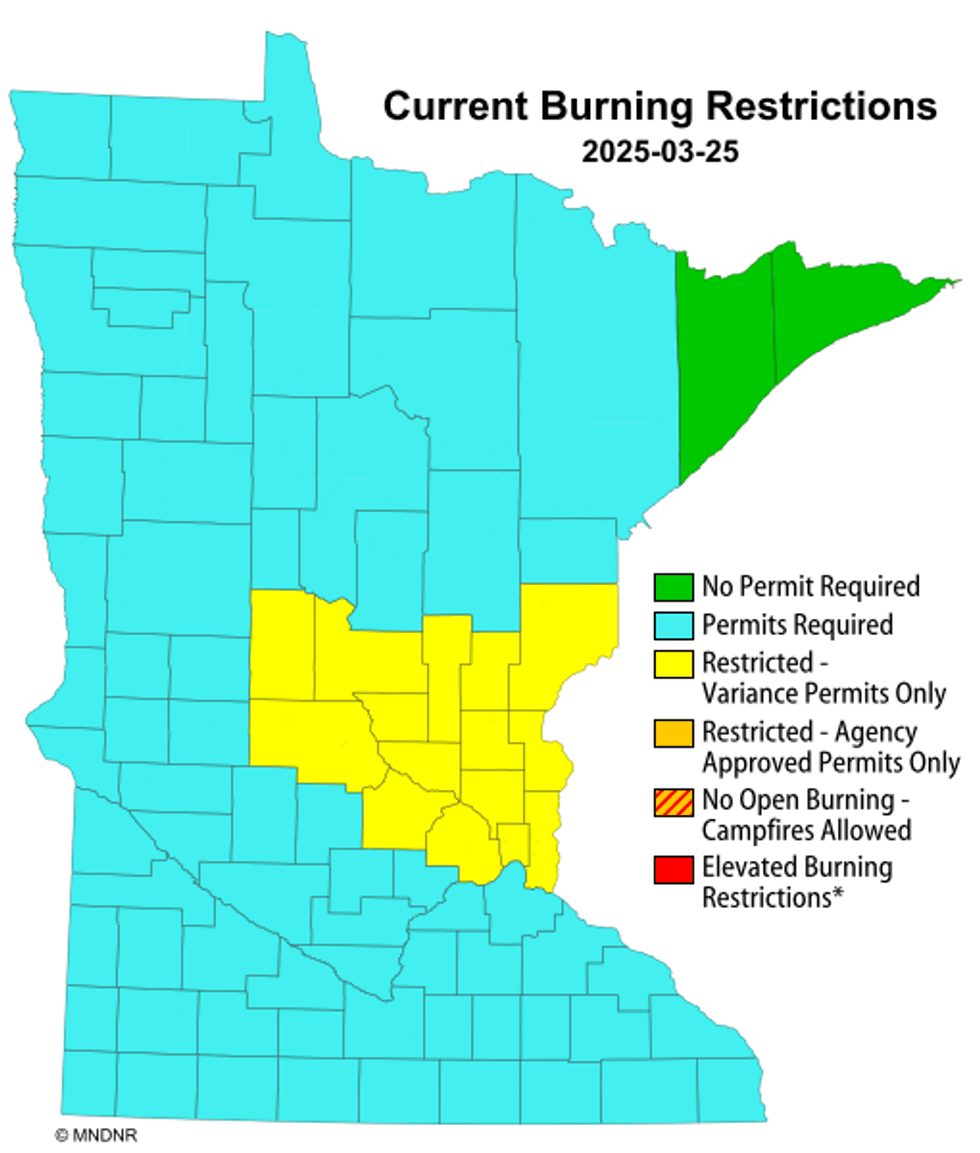 The current fire restriction map for Minnesota.