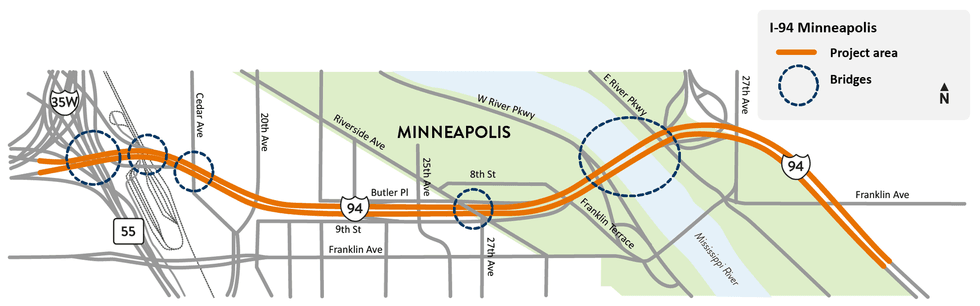 The current I-94 construction project map.