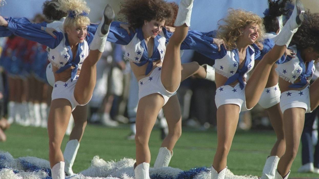 The Dallas Cowboys cheerleaders perform during Super Bowl XXVII against the Buffalo Bills at the Rose Bowl in Pasadena, California. The Cowboys won the game, 52-17.