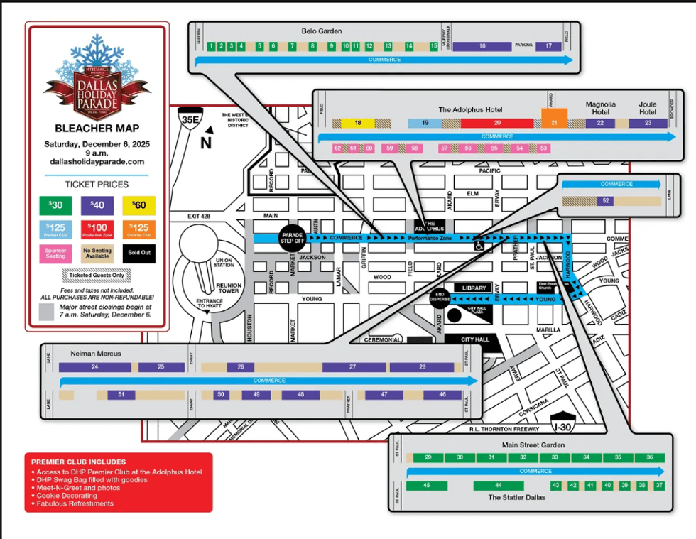 The Dallas Holiday Parade rolls through downtown Saturday morning, beginning at 9 a.m. at Commerce and Houston streets and drawing thousands of visitors to the city