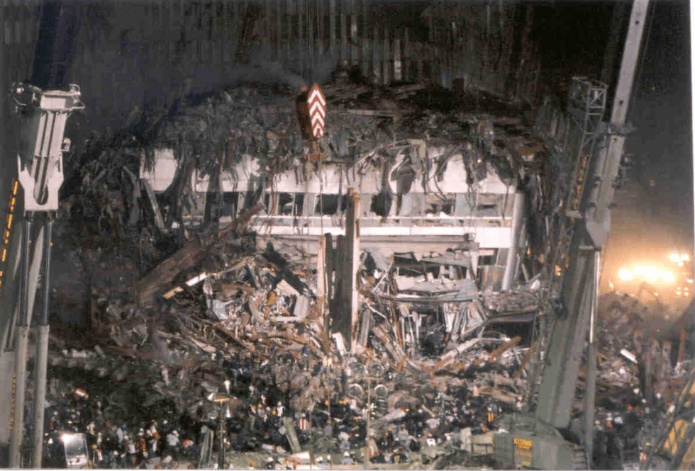 The damage at Ground Zero after the 9/11 attacks.