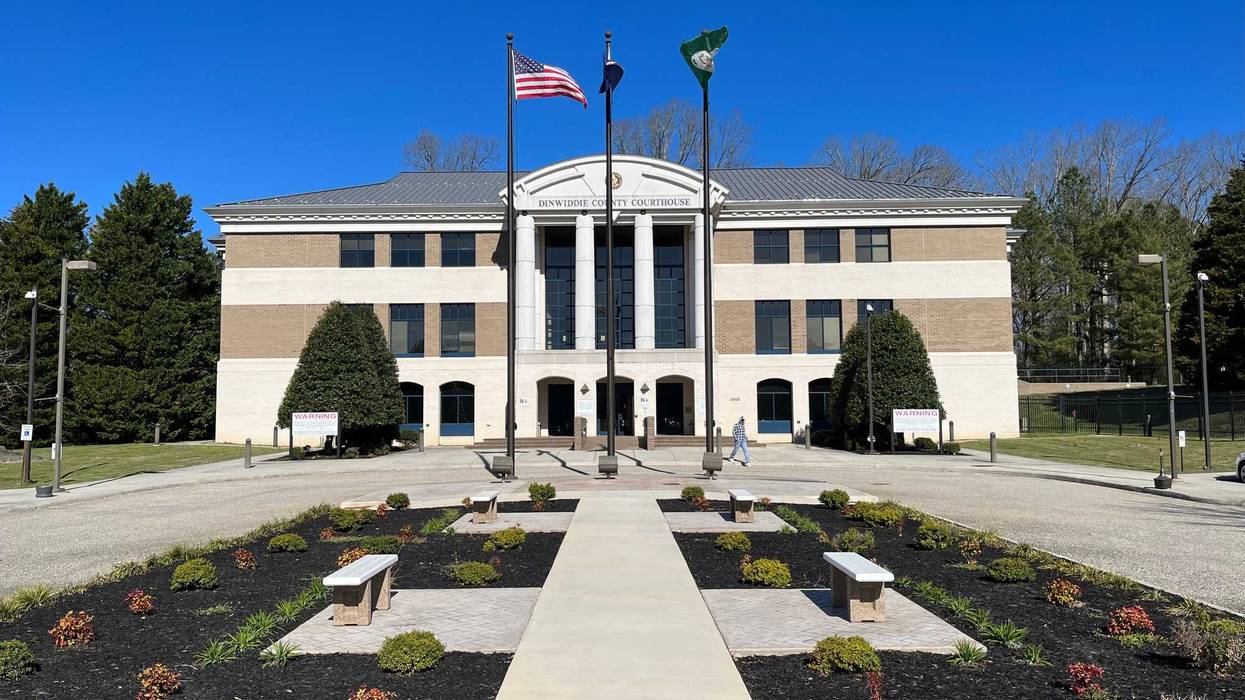 the Dinwiddie County Courthouse on a sunny morning