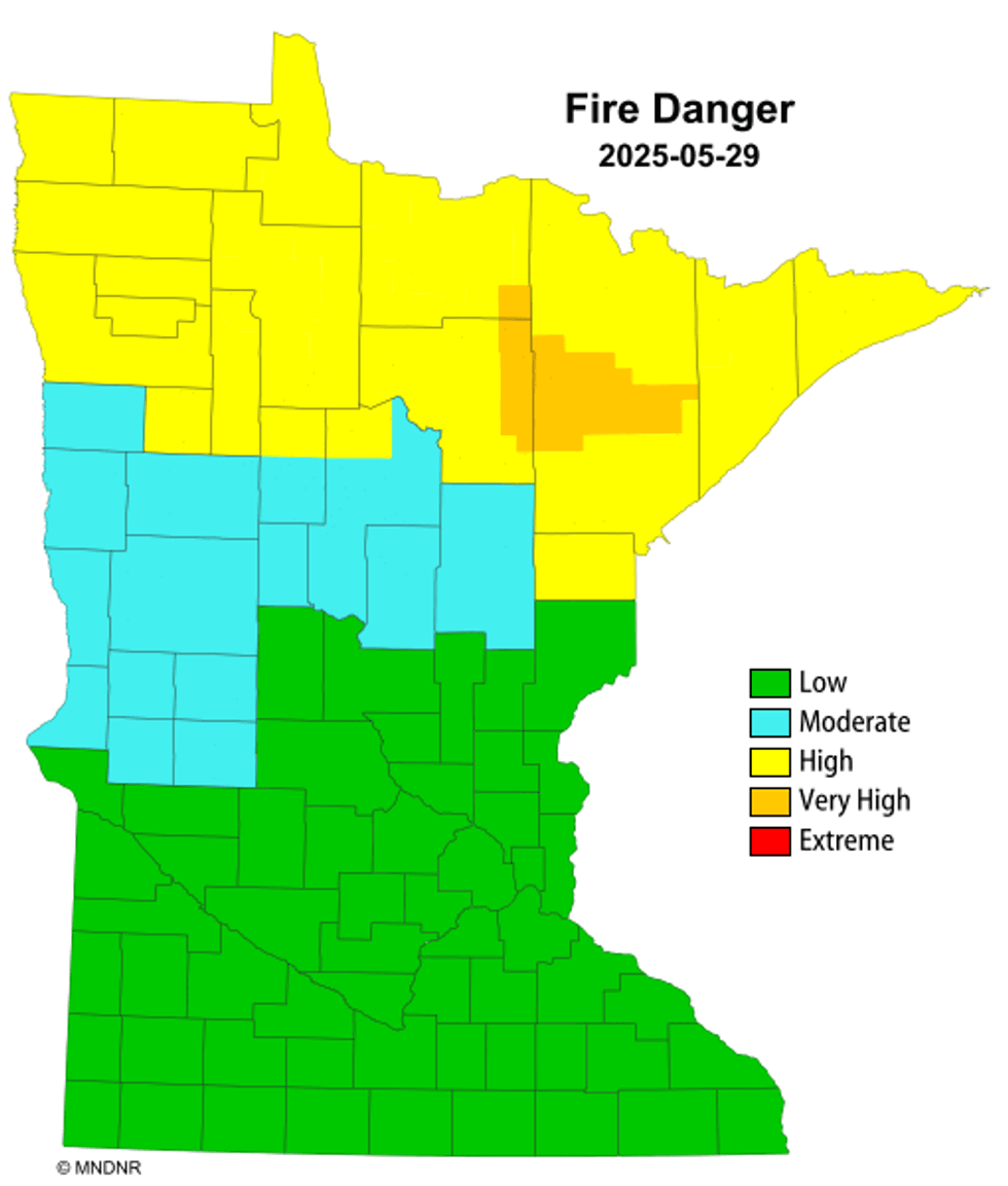 The DNR Fire Danger map for May, 29th, 2025.