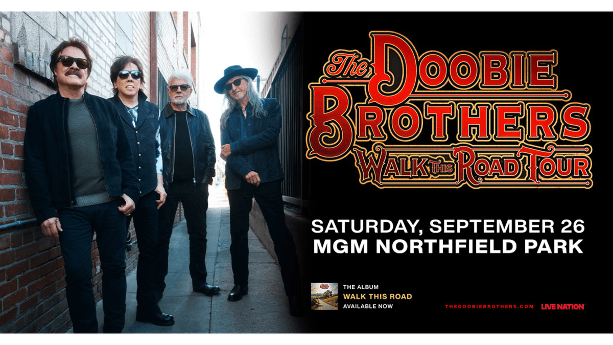 The Doobie Brothers "Walk This Road Tour" poster with band, Sept 26 at MGM Northfield Park.
