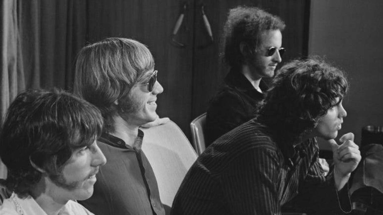 The Doors during a press conference at Heathrow Airport