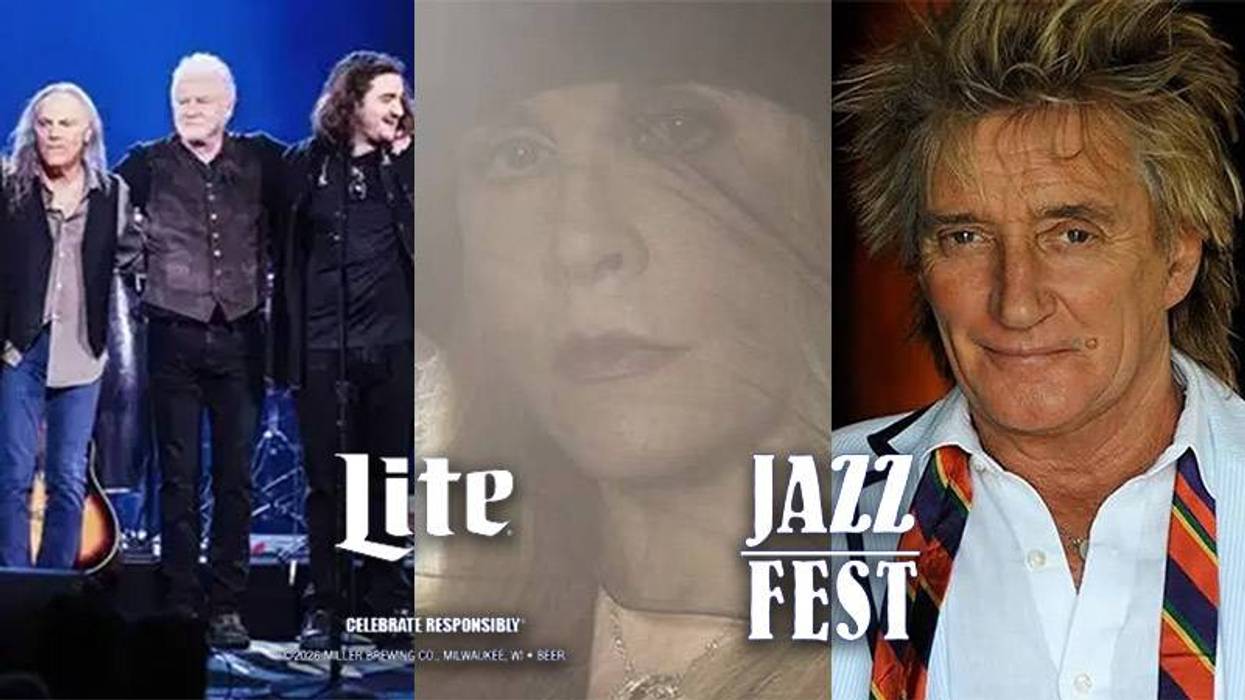 The Eagles, Stevie Nicks, and Rod Stewart with Miller Lite and Jazz Fest logos