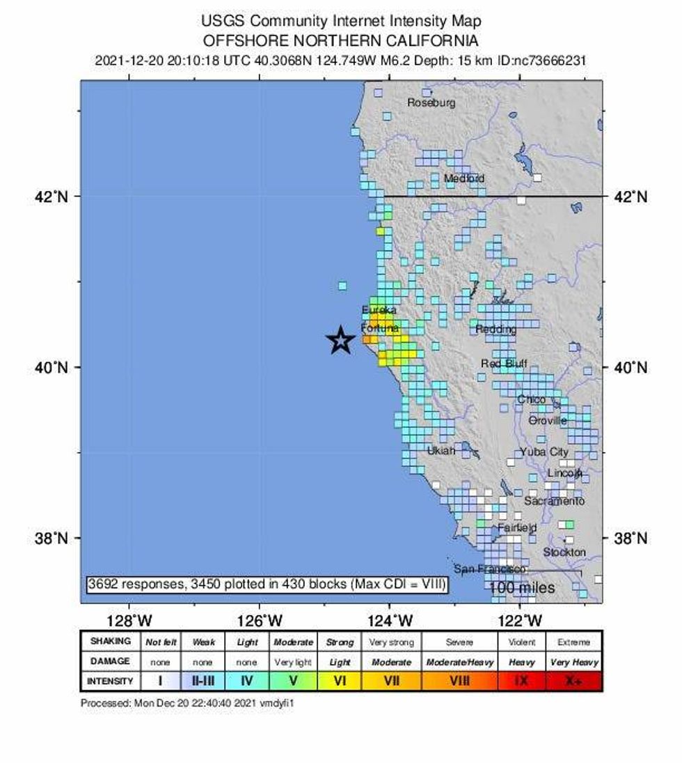The earthquake struck offshore about 45 miles from Eureka, and Bay Area residents as far south as Los Gatos reported they felt weak shaking.