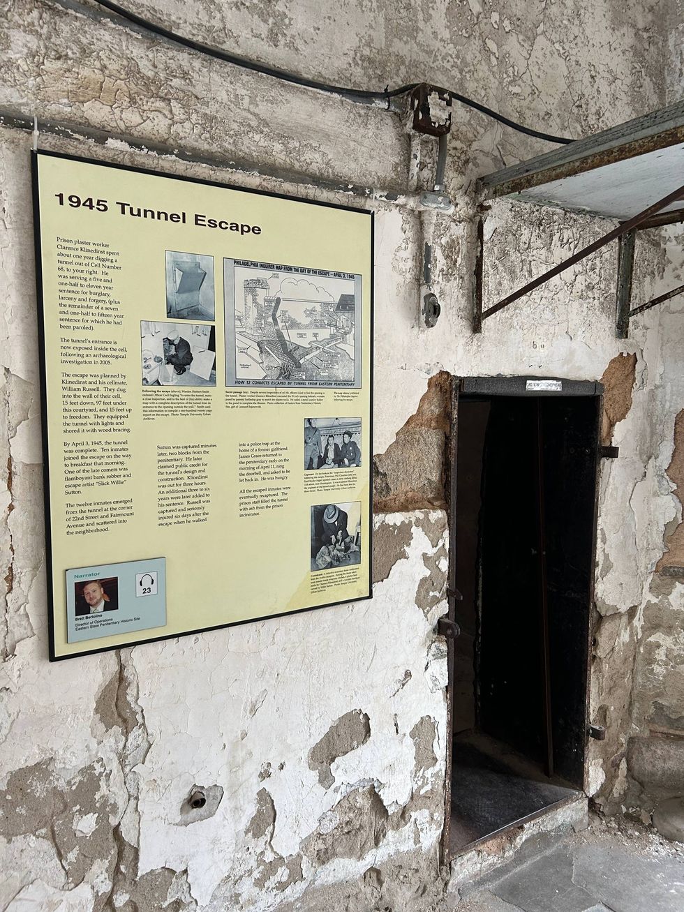 The Eastern State Penitentiary cell where Clarence Klinedinst and William Russell dug out a tunnel leading to Fairmount Avenue.