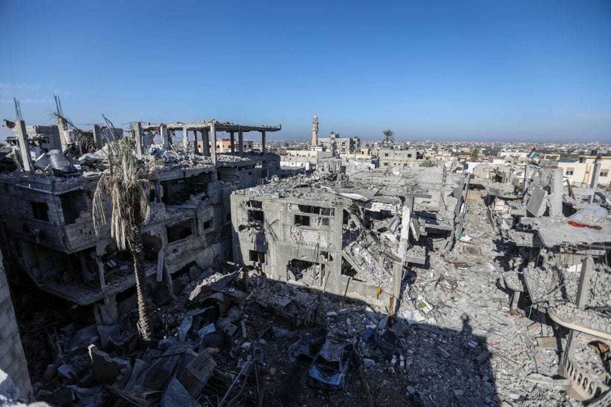 The effects of destruction caused by air strikes on homes seen on November 30, 2023 in Khan Yunis, Gaza.