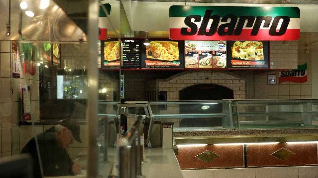 The empty booth of the Reagan Building location of pizza restaurant chain Sbarro is seen March 10, 2014 in Washington, DC.