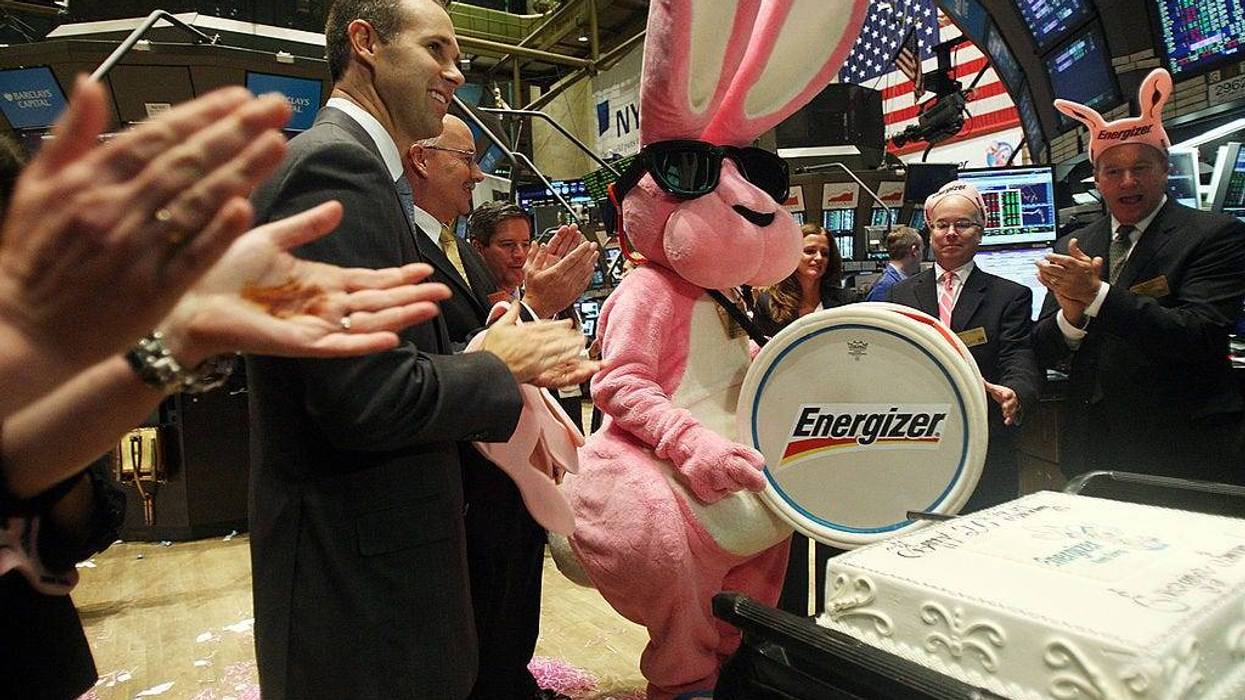 The Energizer Bunny appears on the floor of the New York Stock Exchange to celebrate the 20th birthday of the Energizer Bunny August 25, 2009 in New York City.
