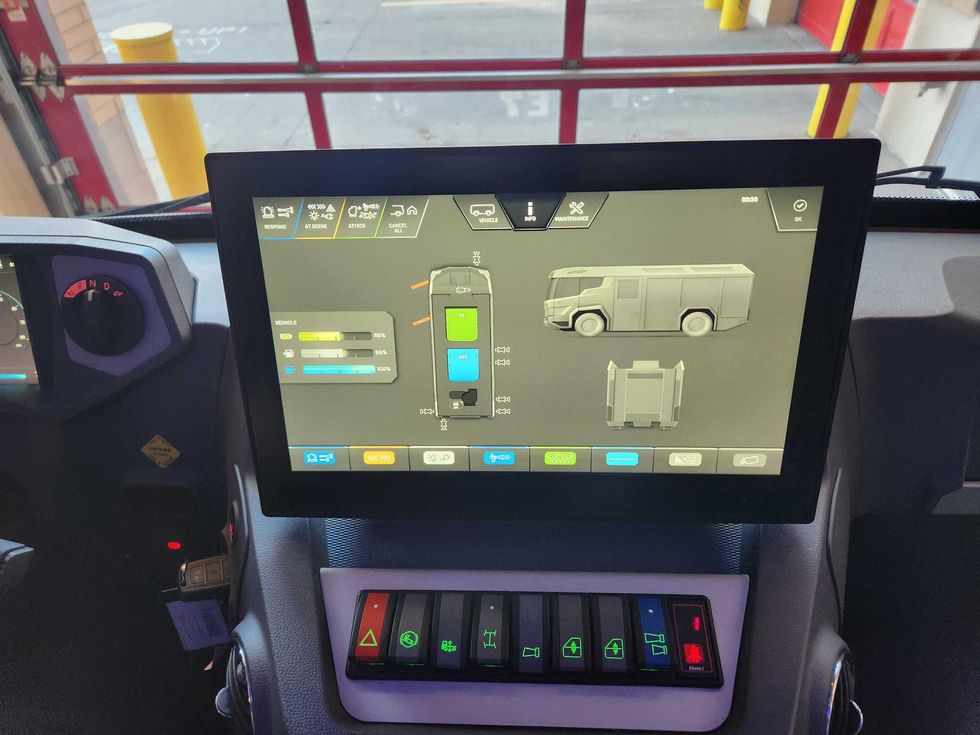 The engine has no mirrors and uses cameras so fire fighters can see what is happening all around them in the new, all-electric Engine #7.