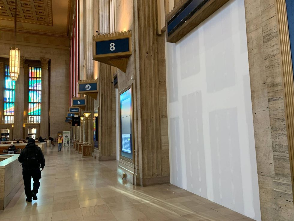 The entire south side of 30th Street Station is walled off for renovations, Jan. 12, 2024.
