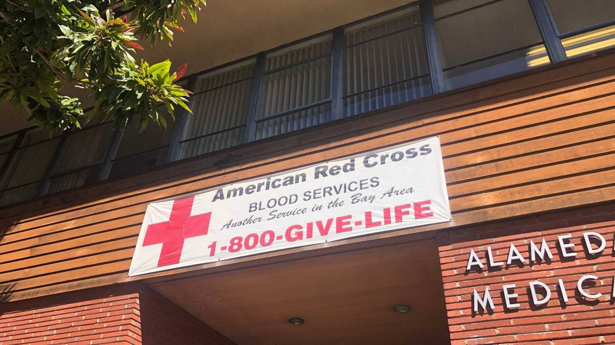 The entrance to an American Red Cross blood drive in Oakland.