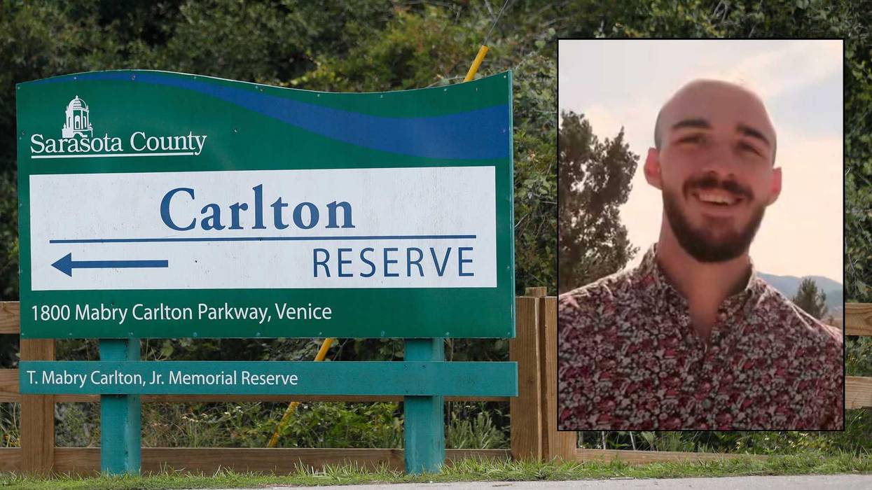 The entrance to the Carlton Reserve (left). Brian Laundrie (right)