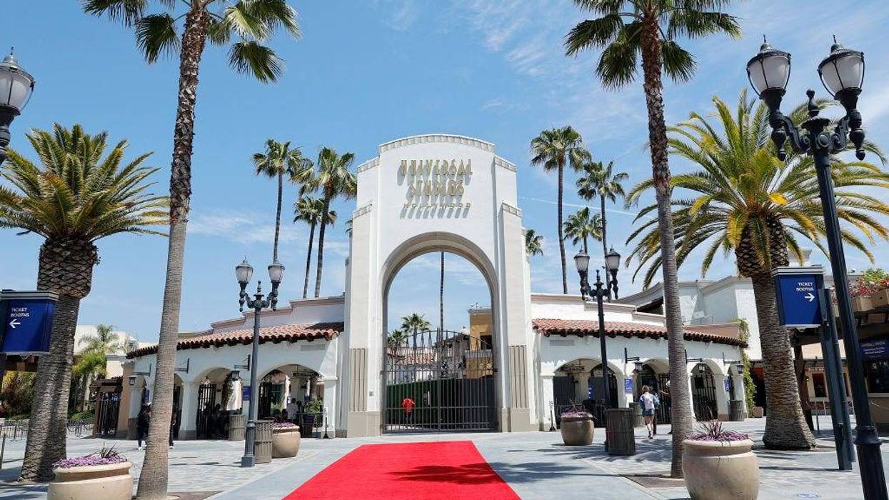 : The entrance to Universal Studios is seen during Universal Studios Hollywood grand reopening media day at Universal Studios Hollywood on April 15, 2021 in Universal City, California.