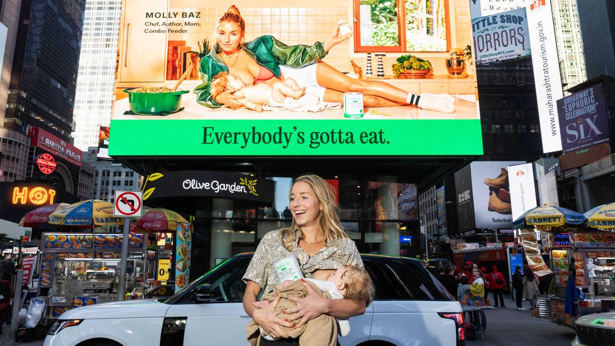 The “Everybody’s Gotta Eat” billboard is the first ever to show a breastfeeding mom in Times Square, organizers said