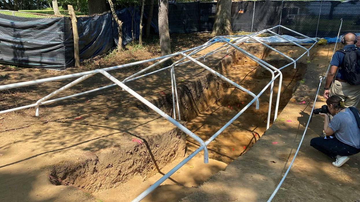 The excavation of a newly-acquired section of Red Bank Battlefield Park in Gloucester County, where remains of soldiers from a battle in 1777 were found.