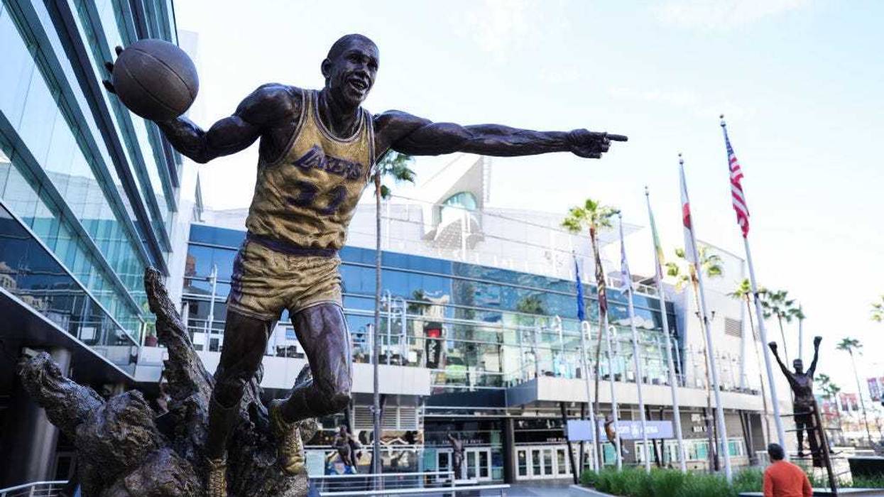 The exterior of Crypto.com Arena is seen on the second anniversary of the death of Kobe Bryant on January 26, 2022 in Los Angeles, California. (Photo by Rich Fury/Getty Images)