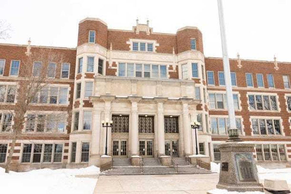 The exterior of Hibbing High School in Hibbing, Minnesota. Bob Dylan graduated from the school in 1959.