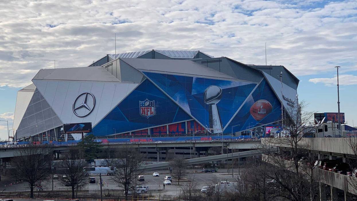 The exterior of Mercedes-Benz Stadium ahead of Super Bowl LII. (Credit: Adam W. Bloom)