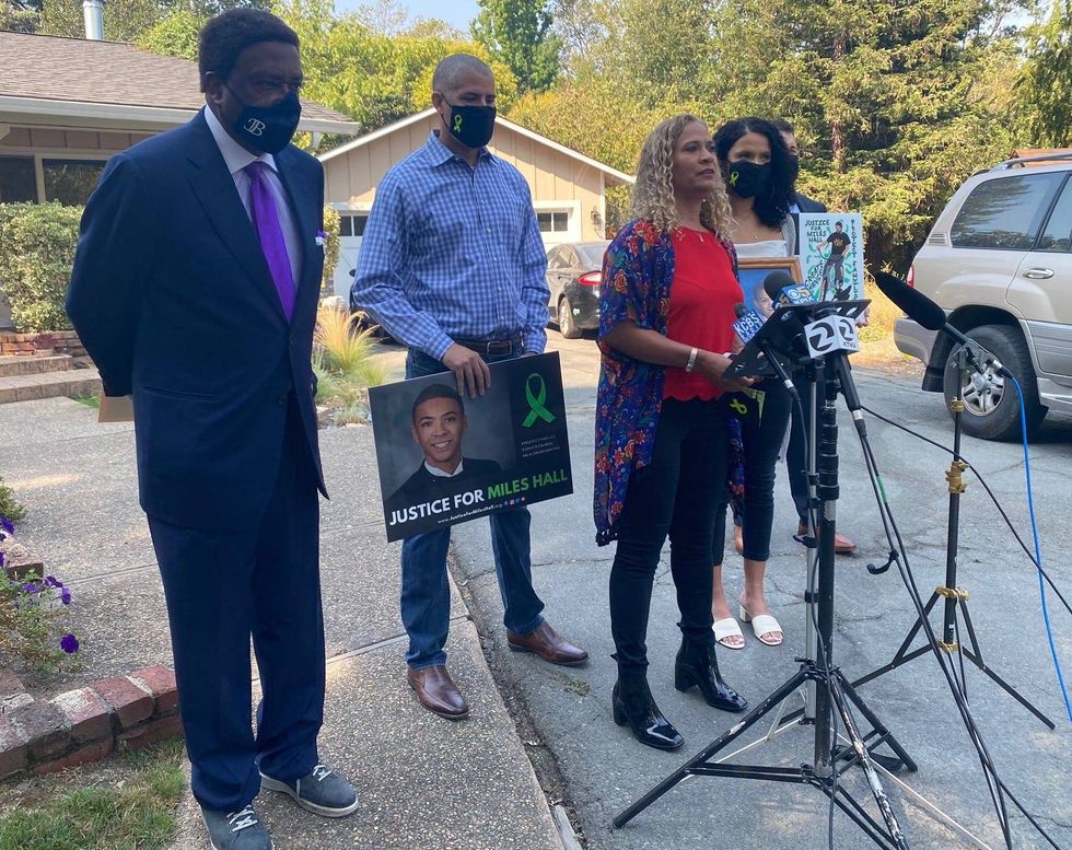The family of Miles Hall speaks to the media in Walnut Creek following the family