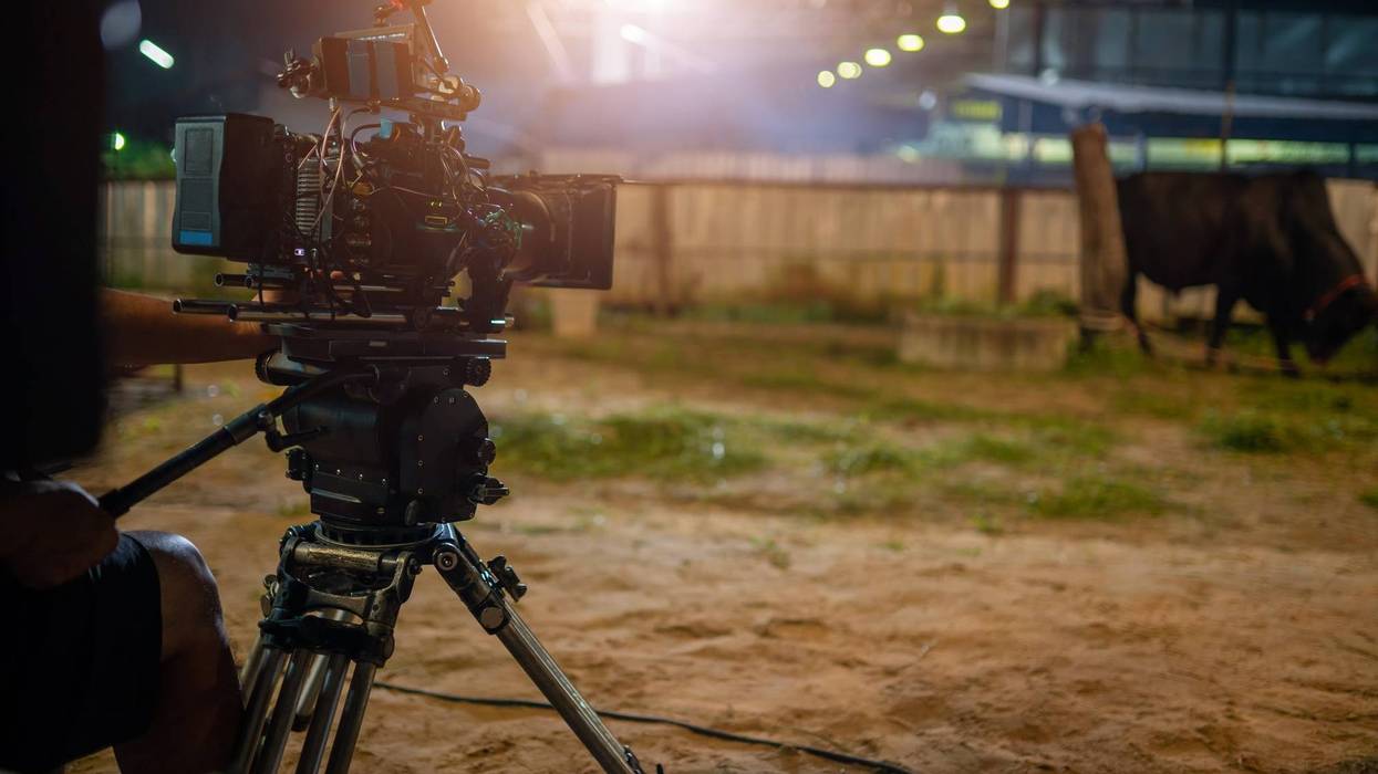 The film set camera and lighting on set